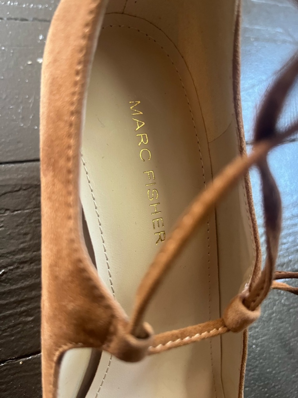Marc Fisher Tan Suede Pointed-Toe Lace-Up Wedges - Picture 5 of 9